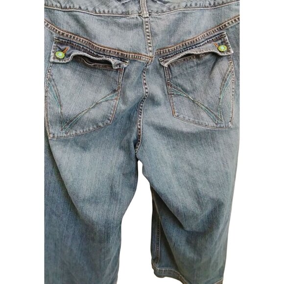 Venezia Size 22 Stretch Denim Capri Jeans Green Button Accents Mid Rise Cropped - Picture 8 of 9